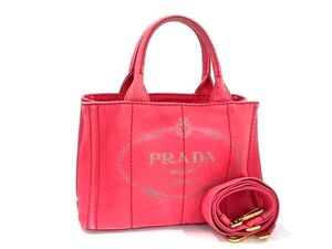 1円 PRADA プラダ ミニカナパ キャンバス 2WAY トートバッグ ハンドバッグ ショルダー クロスボディ レディース ピンク系 EA3093