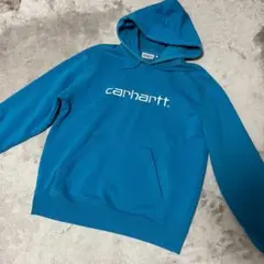 極希少carhartt カーハートパーカー ブルー センターロゴプリントMサイズ