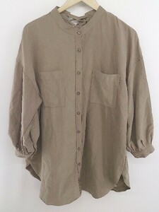 ◇ ◎ OLIVE des OLIVE スタンドカラー レースアップ 長袖 チュニックシャツ ブラウス サイズF ベージュ レディース P