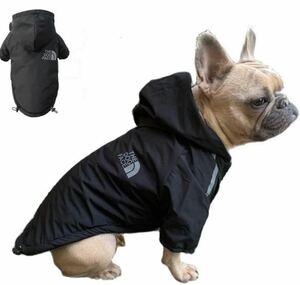 犬服 パーカー ペットウェア 小型犬 ペット服 秋冬 ドッグウェア 防寒着 防水 防風 暖かい 柔らかい 袖あり (S, 黒)