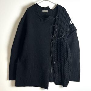 【18AW】ヨウジヤマモトプールオム レースアップ ドッキングニット ブラック