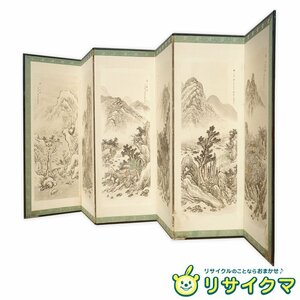 【中古】O▼屏風 春夏秋冬 水墨画 山水図 六曲半双 錦峯山人 (30679)