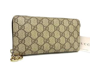 1円 GUCCI グッチ 307982 PVC ラウンドファスナー 長財布 ウォレット 札入れ 小銭入れ カード入れ レディース ベージュ系 FI4200