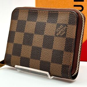 【超極美品】ルイヴィトン ダミエ エベヌ ジッピーコインパース 小銭入れ LOUIS VUITTON ブラウン系 レディース 茶 正規品 ミニ財布