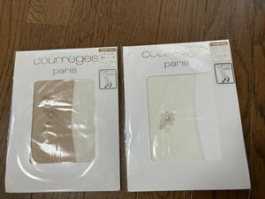 かわいい未使用モダンなCOURREGES ストッキング2個 パンスト クレージュ パンティストッキング M～L ワンポイント入り