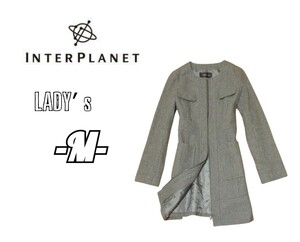 レディースM◇INTERPLANET◇ノーカラーコート gray