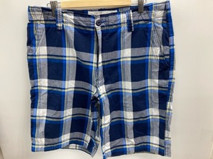 大きいサイズ　ショートパンツ　大柄チェック　平織綿布　Ｗ３４実寸約９４cm　紺系　ＡＥＲＯＰＯＳＴＡＬＥ★ＯＵＴＬＥＴ未使用格安！