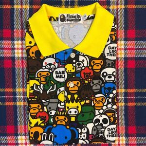 未使用☆アベイシングエイプ☆メンズ Mサイズ☆半袖 ポロシャツ☆サファリ 総柄デザイン☆APE☆BAPE☆正規品