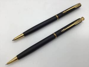 ＃65　PARKER パーカー ボールペン シャープペンシル 2本セット マットブラック ツイスト式 筆記用具 中古 黒 文房具 金色 ゴールドカラー