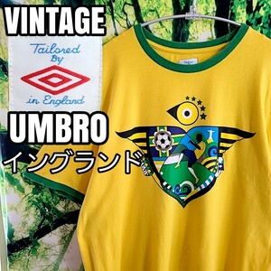 希少 England アンブロ UMBRO イングランド EU イギリス 黄色 リンガーTシャツ 半袖 Tシャツ ビンテージ ヨーロッパ サッカー イエロー