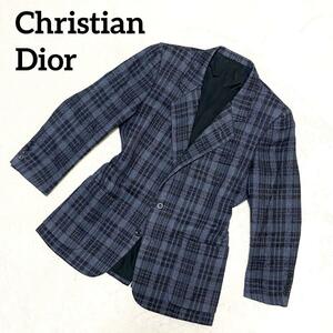 1円～ 美品 Christian Dior クリスチャンディオール 極上 ウール ジャケット チェック柄 格子柄 ブルー M