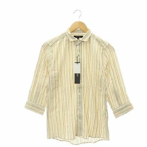 未使用品 ミッシェルクランオム M.K HOMME モダールドビーストライプ シャツ カジュアル 七分袖 44 S 白 ホワイト ベージュ