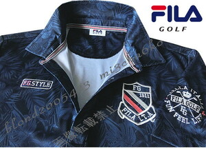 ■新品【FILA GOLF】フィラGOLFボタニカル柄/接触冷感＆吸汗速乾DRYポロシャツ■NV/L