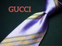 【美品】GUCCI シルク ネクタイ 紫 パープル ストライプ イタリア