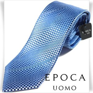 新品1円～★定価1.4万 エポカ ウォモ EPOCA UOMO 日本製 シルク絹100% ネクタイ 織柄 ブルー 正規店本物 ◆4843◆