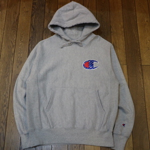 Champion Reverse Weave リバースウィーブ M グレー ビッグCロゴ ワッペン フーディ US企画 チャンピオン カレッジ スウェット パーカー