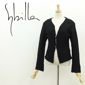 美品◆Sybilla シビラ スパンコール装飾 ウール ニット カーディガン 黒 ブラック M
