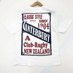 ■カンタベリー CANTERBURY ホワイト 半袖Tシャツ 背中前面ロゴ Mサイズ 【腹に薄じみ有】【シンプルな好アイテム】■DE84