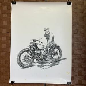 【長期保管品】Harley-Davidson FLAT TRACK L.BARNEY アートポスター ハーレーダビッドソン ハーレー