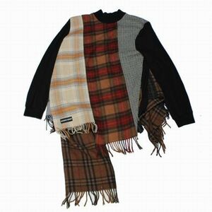 MARINE SERRE マリーンセル Multicolor Tartan Scarves Hybrid Sweatshirt スカーフ ドッキング ニット M レッド系