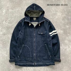 【MOMOTARO JEANS】(希少サイズ42) 桃太郎ジーンズ 出陣デニムジャケット カバーオール フーディ デニムパーカー 岡山 出陣ペイント 