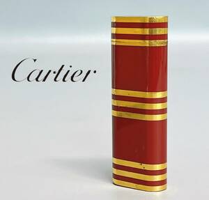 Cartier カルティエ ガスライター ボーダー レッド×ゴールドカラー 