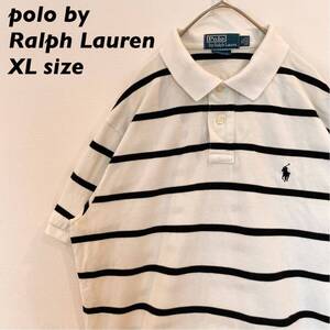 90s ポロバイラルフローレン　半袖ポロシャツ　ラガー　ボーダー　ポニーロゴ　ユニセックス　Ralph Lauren 大きいサイズ　XLサイズ