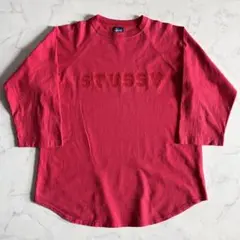 90s90年代USA製OLD STUSSY七分袖ラグランtシャツL褪赤ブランク