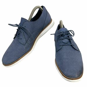 ※YM COLE HAAN(コールハーン) オリジナルグランド レザーシューズ スニーカーソール 軽量 クロコ型押し ブルー 表記8(25.5cm相当)