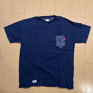 激レア裏原ビンテージ! WTAPS ペイズリー切り返し ポケットTシャツ サイズXL ネイビー×グレー 格安!