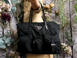 ●超美品●PRADA プラダ●三角ロゴプレート●ポコノ ナイロン カーフ レザー 本革●トート バッグ●黒●SV金具●肩掛け●A4 書類●Js52034