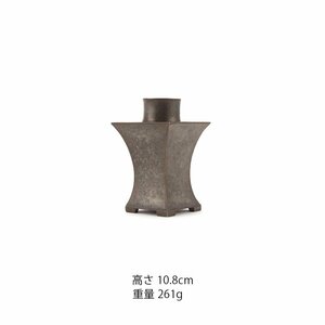 【夢工房】唐物 斑紋 古錫 四方 煎茶 茶壷 箱入　TC-044