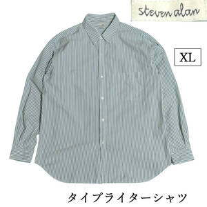 Steven Alan T/WTR LONDON/STRIPE REGULAR COLLAR SHIRT-BOLD　タイプライター シャツ　ストライプ　グリーン　XL　スティーブンアラン