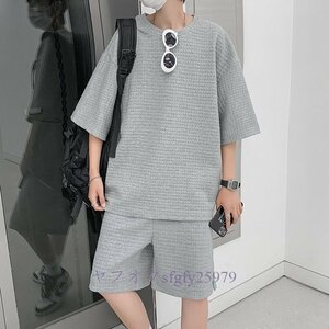 A662I☆新品人気上下セット メンズ セットアップ Tシャツ ハーフパンツ 半袖 夏 ルームウェア 部屋着 ゆったり 運動着B