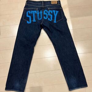 【即決】希少 レア 濃紺 デニム W34 ビッグサイズ stussy ステューシー ROUGH AND RUGGED デカロゴバックプリント オールド