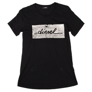 ディーゼルDIESEL スパンコール装飾ロゴTシャツ 黒M位