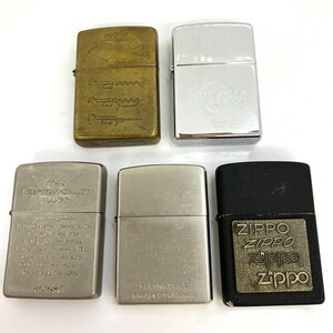 D030-■◎ ZIPPO ジッポ ライター 5点セット Hard Rock CAFE 魚 他 シルバーカラー ゴールドカラー ブラック 4点火花有 喫煙具 喫煙グッズ