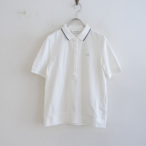 【定価1.5万】ラコステ LACOSTE*裾リブ付きストレッチ半袖ポロシャツ*36ホワイト×ネイビーラインピケカノコ(2-2407-40)【82G42】