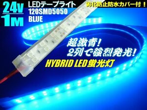 メール便可 激青 2列発光 24V 1M 劣化防止カバー付 LEDテープライト 青/ブルー 蛍光灯 LED照明 船舶 トラック アンダー マーカー D