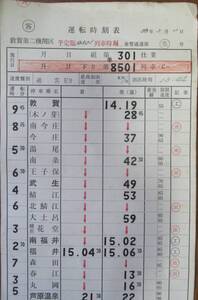 国鉄　スタフ　乗務員用　運転時刻表　敦賀第二機関区　団臨仕業　北陸本線　敦賀～武生～鯖江～福井～芦原温泉～小松～金沢