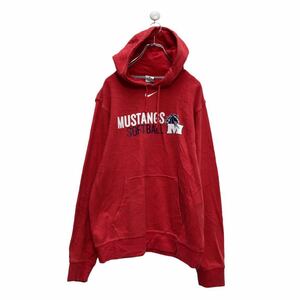 NIKE スウェット パーカー S レッド ナイキ ソフトボール MUSTANGS フーディー スポーツ 古着卸 アメリカ仕入 a506-6115