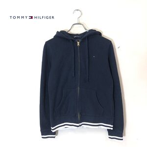 1N1332-T-N◆TOMMY HILFIGER トミーヒルフィガー ジップアップパーカー フード リブ◆sizeS ネイビー レディース トップス コットン