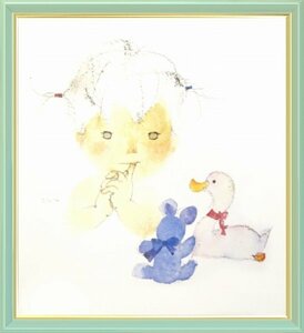 ◎いわさきちひろ『アヒルとクマとあかちゃん』複製画★人物画【新品】