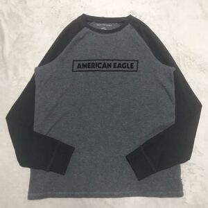 アメリカンイーグル ワッフル ロンt 長袖Tシャツ ボックスロゴ 黒 Mサイズ