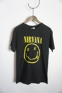 90s 00s NIRVANA ニルヴァーナ SMILE スマイル スマイリー バンド Tシャツ S黒 M&O製 1992年 コピーライト ビンテージ922N★1