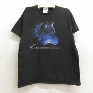 古着 半袖 Tシャツ キッズ ボーイズ 子供服 オオカミ コットン クルーネック 黒 ブラック 24may17