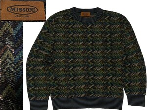 定価27万 イタリア製 MISSONI ミッソーニ 長袖 プルオーバー ジャガードニット セーター サンプル品 メンズ