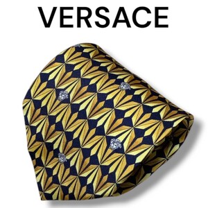 【美品】VERSACE ヴェルサーチ ネクタイ ハイブランド イタリア製 シルク シルク100% ゴールド 総柄 メデューサ