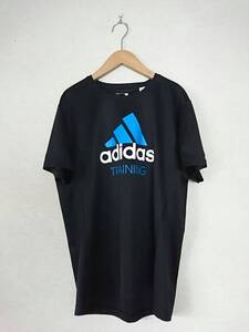 アディダス adidas 半袖 Tシャツ　黒地×青×白　薄手　302 3J0610