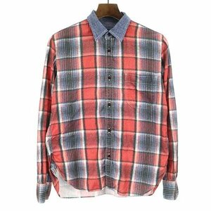 COMME des GARCONS HOMME コムデギャルソン オム 切替チェック柄長袖シャツ レッド XS メンズ IT66IISVGPZC